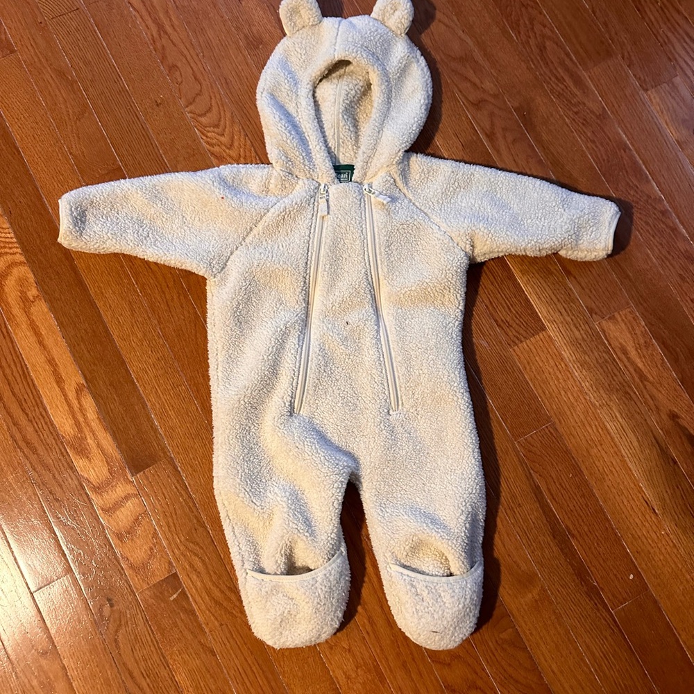 L.L. Bean Cream Fleece Baby Footie with Ears